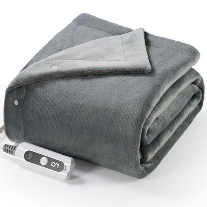 MaxKare Heated Throw Blanket 50" x72", 6 Heat Levels, 4H Auto-off, 3 Button Adjust Fix, OEKO TEX Certified, Dual Soft Flannel, Light & Dark Gray