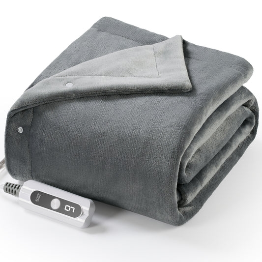 MaxKare Heated Throw Blanket 50" x72", 6 Heat Levels, 4H Auto-off, 3 Button Adjust Fix, OEKO TEX Certified, Dual Soft Flannel, Light & Dark Gray