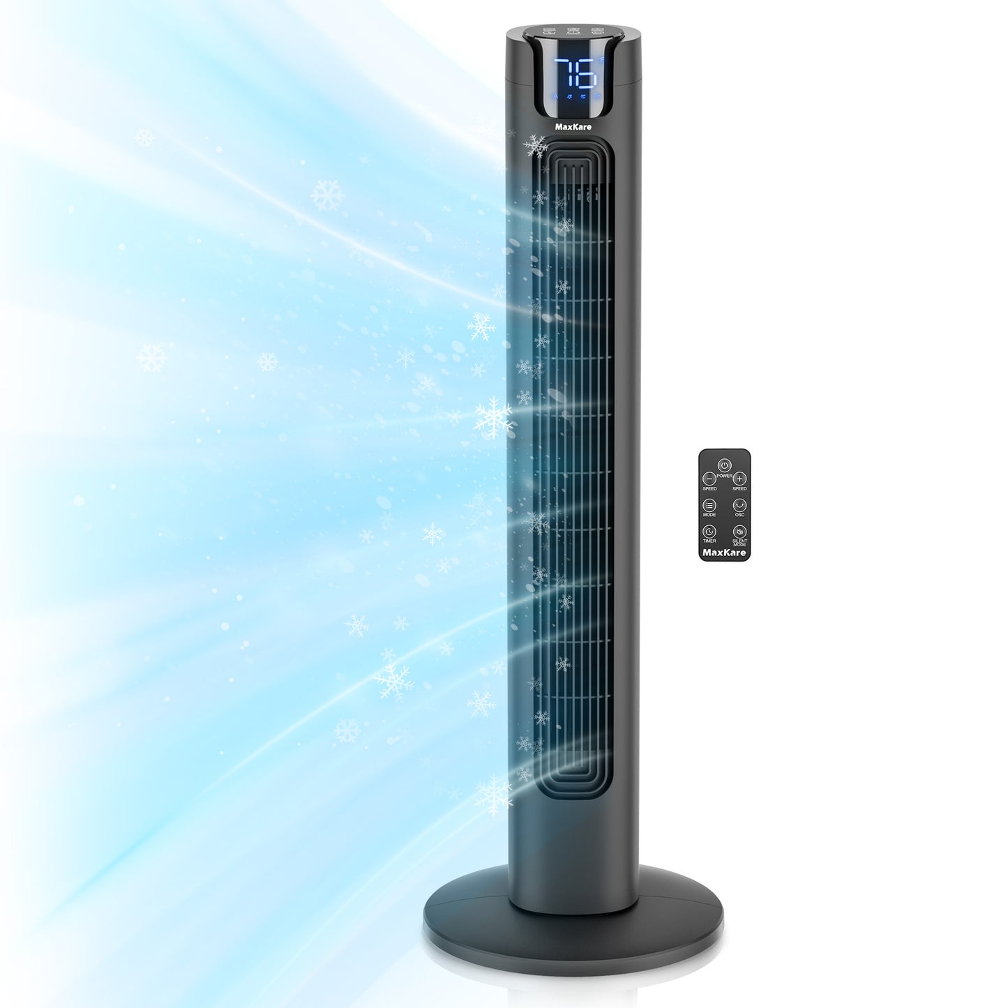 MaxKare Tower Fan, 36" Ultra Quiet 50dB Standing Floor Fan, 24H Timers, 75° Oscillation, Remote & No-Light Sleep Screen, Black