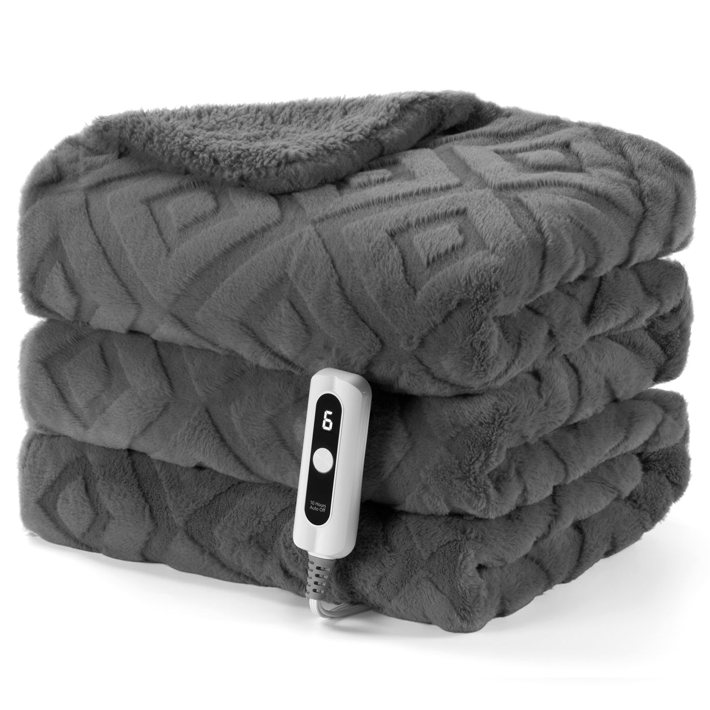 MaxKare Electric Heated Blanket with ETL Certified, 6 Heating Levels, 10H Auto off, Faux Fur & Shu Velvet, 72" x 84" Gray