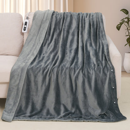 MaxKare Heated Throw Blanket, OEKO TEX Certified, Electric Blanket with 3 Button Adjust Fix, 6 Heat Levels, 4H Auto-off, Light & Dark Gray Flannel