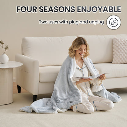 MaxKare Heated Blanket, Electric Throw Blanket with 6 Heating Levels & 4 Hours Timer, Soft Faux Fur & Flannel, 50" x 60" Gray & White