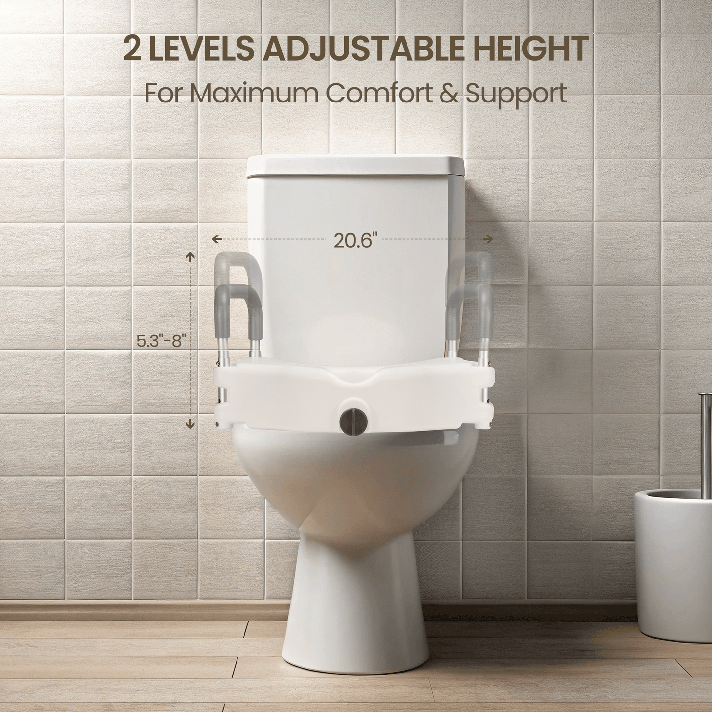 MaxKare Raised Toilet Seat with 2-Level Adjustable Height Handles