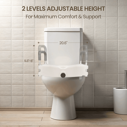 MaxKare Raised Toilet Seat with 2-Level Adjustable Height Handles