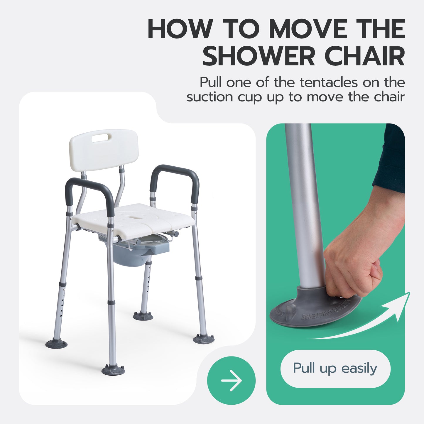 MaxKare Multi-functional Shower Chair with Commode Bucket, Bedside Commode Chair, Raised Toilet Seat, Adjustable Height, Max Weight 300Lbs