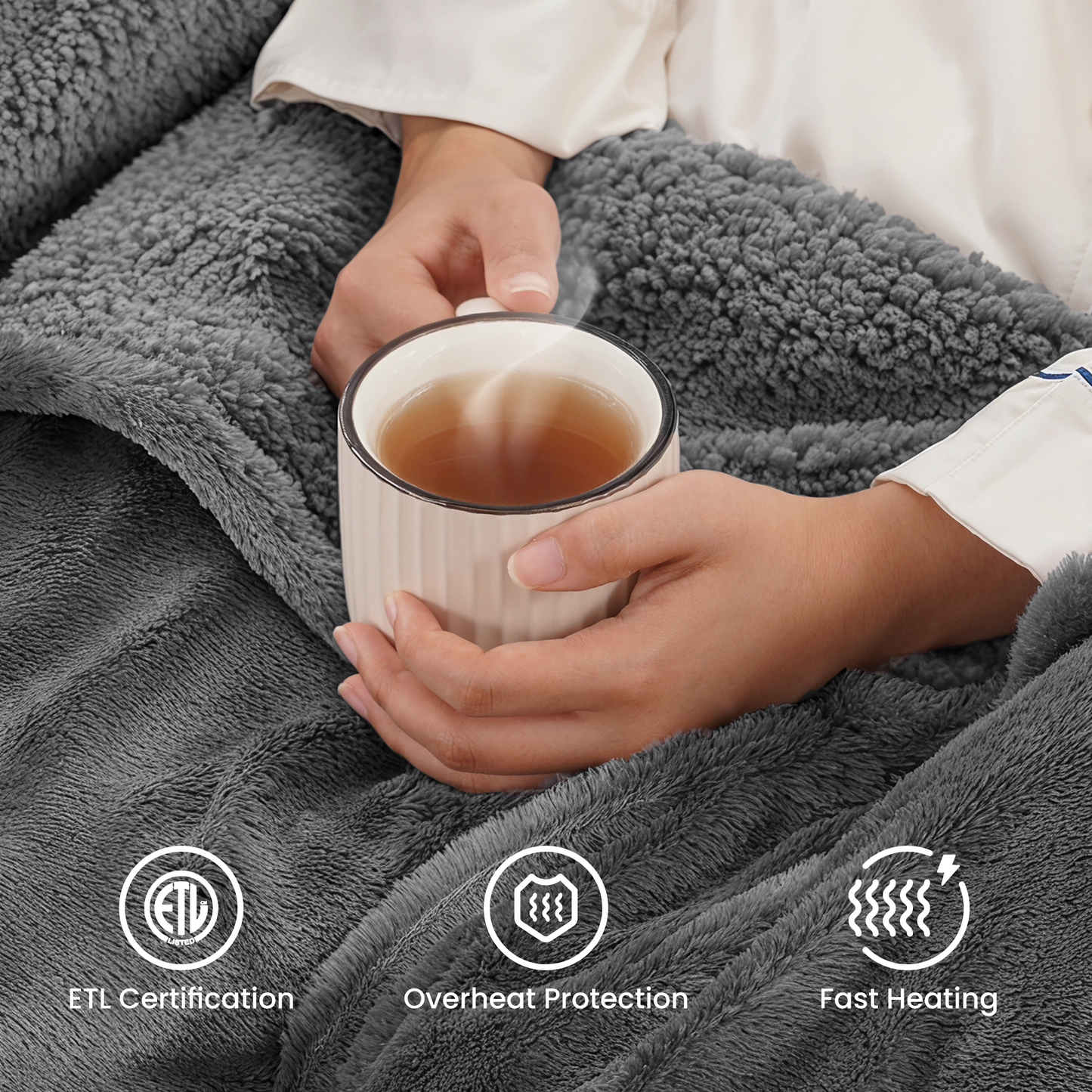 MaxKare Electric Throw Blanket 60" x 70" with 6 Heating Levels & 4 Hours Timer, Large LED Display, Soft Faux Fur & Shu Velvet - Gray