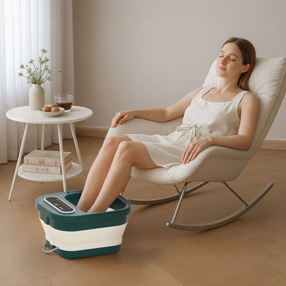 MaxKare Collapsible Foot Spa with Massager and Heat Bubbles Vibration 3 in 1, Green