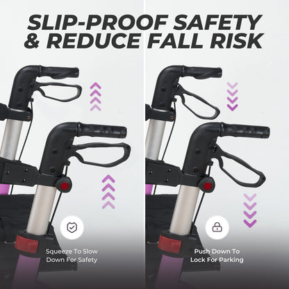 MaxKare Rollator Walker with Seat, Foldable 4 Wheel Rolling Medical Walker, Purple