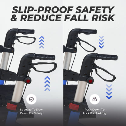 MaxKare Rollator Walker with Seat, Foldable 4 Wheel Rolling Medical Walker, Blue