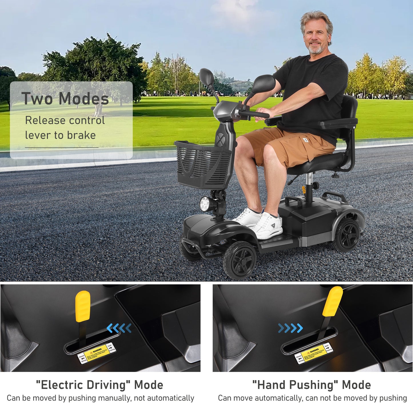 MaxKare 4-Wheel Mobility Scooter with Basket, Wider and Thicker Seat for Seniors, Electric Folding Wheelchair Device for Travel, Gray