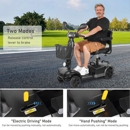 MaxKare 4-Wheel Mobility Scooter with Basket, Wider and Thicker Seat for Seniors, Electric Folding Wheelchair Device for Travel, Gray