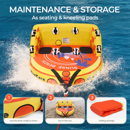 MaxKare Inflatable Towable Tube for Boating, 1- 3 Riders, EVA Foam Pads and Large Backrest, Heavy Duty 600 Lbs, Yellow