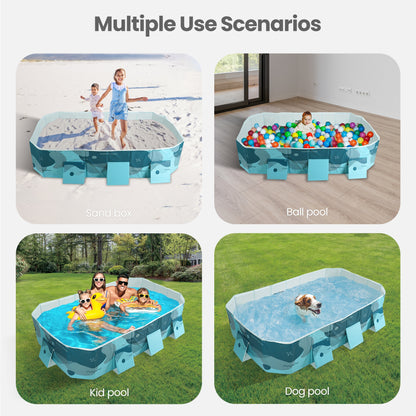 MaxKare Rectangular Inflatable-free Foldable Swimming Pool, Outdoor Backyard Family & Kids Play Pool, Green, 100"