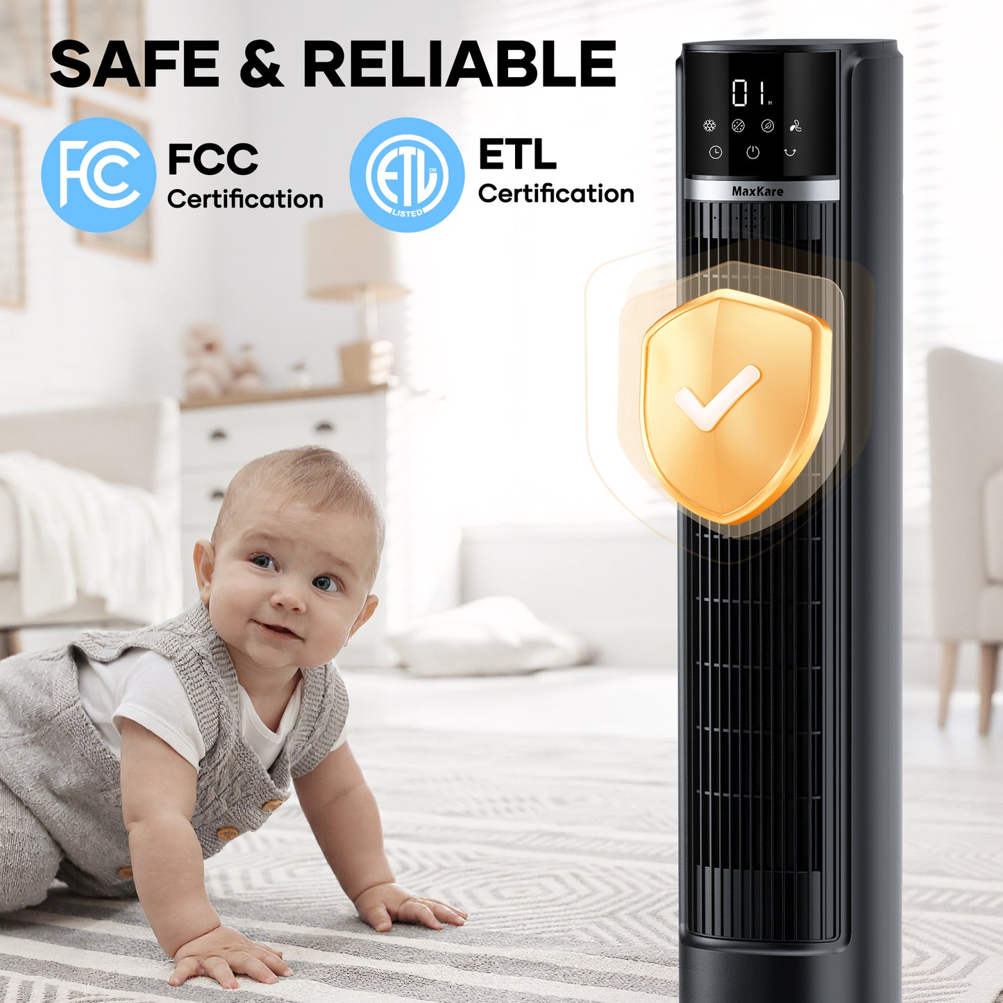 MaxKare 40" Air Cooler, 3 Modes 12H Timers Oscillating Tower Fan Black