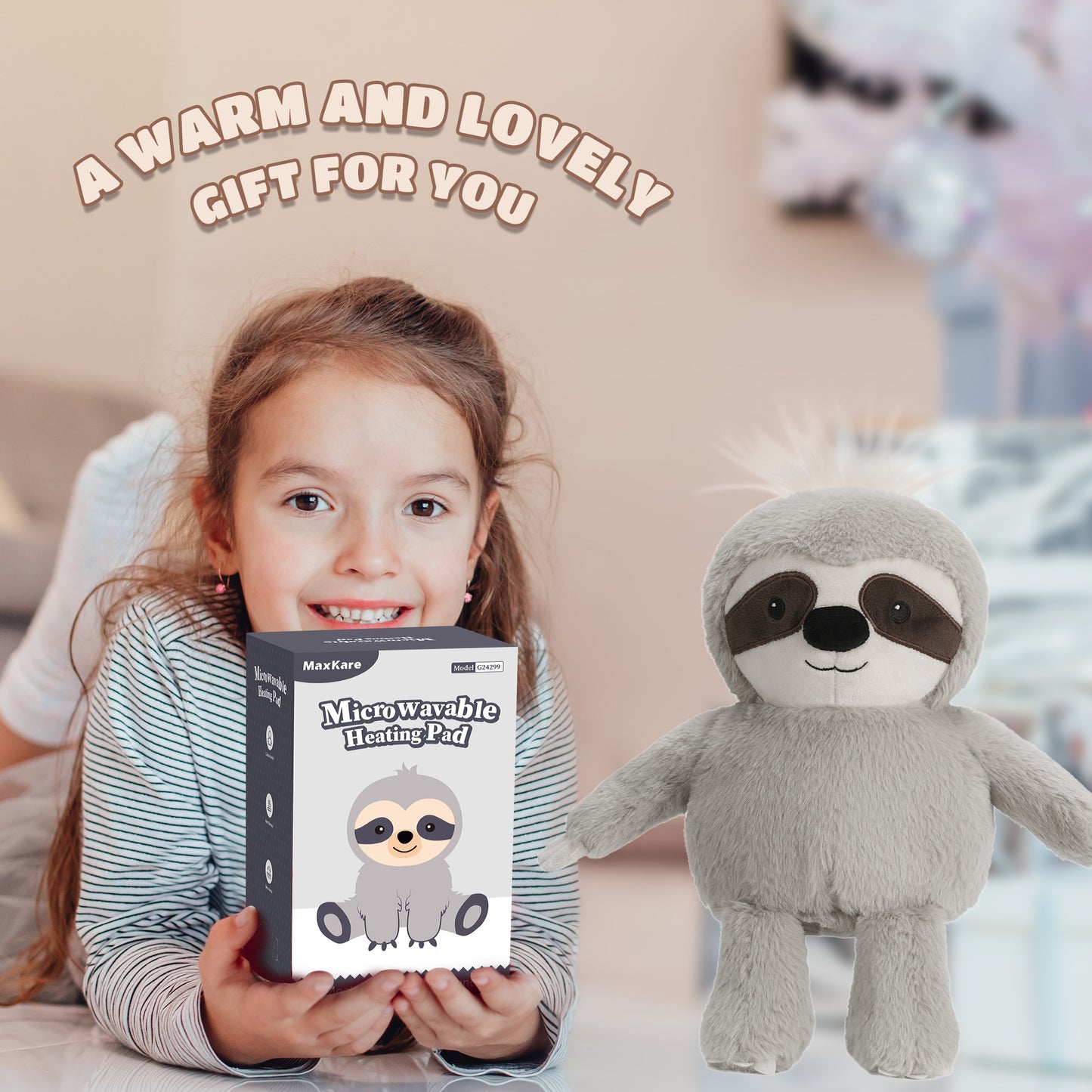 MaxKare Microwavable Heating Pad Heatable Stuffed Animal for Anxiety and Ache Relief, Bedtime, Cuddle & Companion, Adorable Gift for Kids & Adults, 9.4"x13", Sloth
