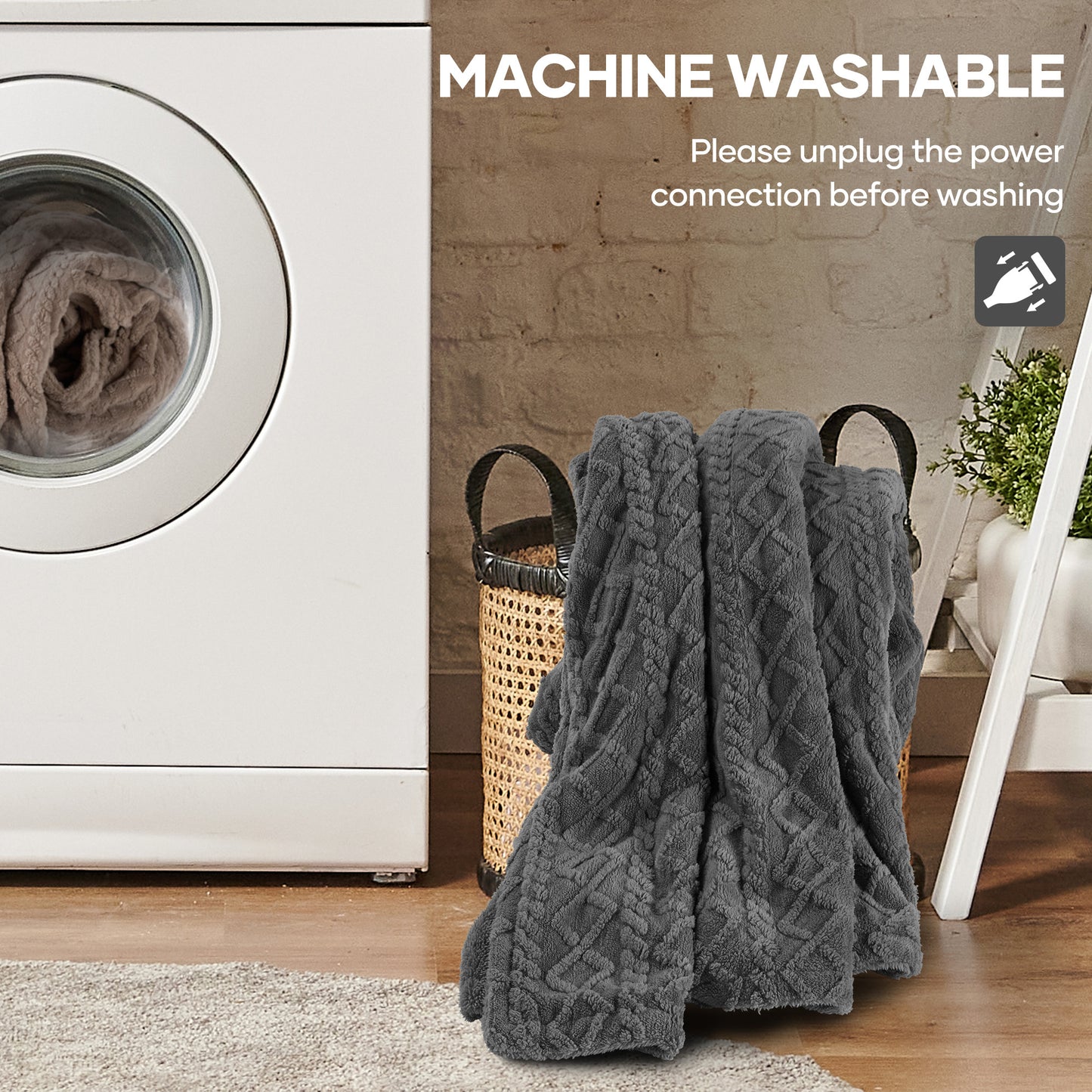 MaxKare Queen Size Heated Blanket Soft Cable Knit Shu Velveteen Electric Blanket, Dual Controllers, 10 Heat Levels, 10H Timer, 84" x 90", Gray