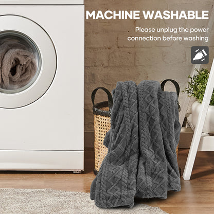 MaxKare Queen Size Heated Blanket Soft Cable Knit Shu Velveteen Electric Blanket, Dual Controllers, 10 Heat Levels, 10H Timer, 84" x 90", Gray