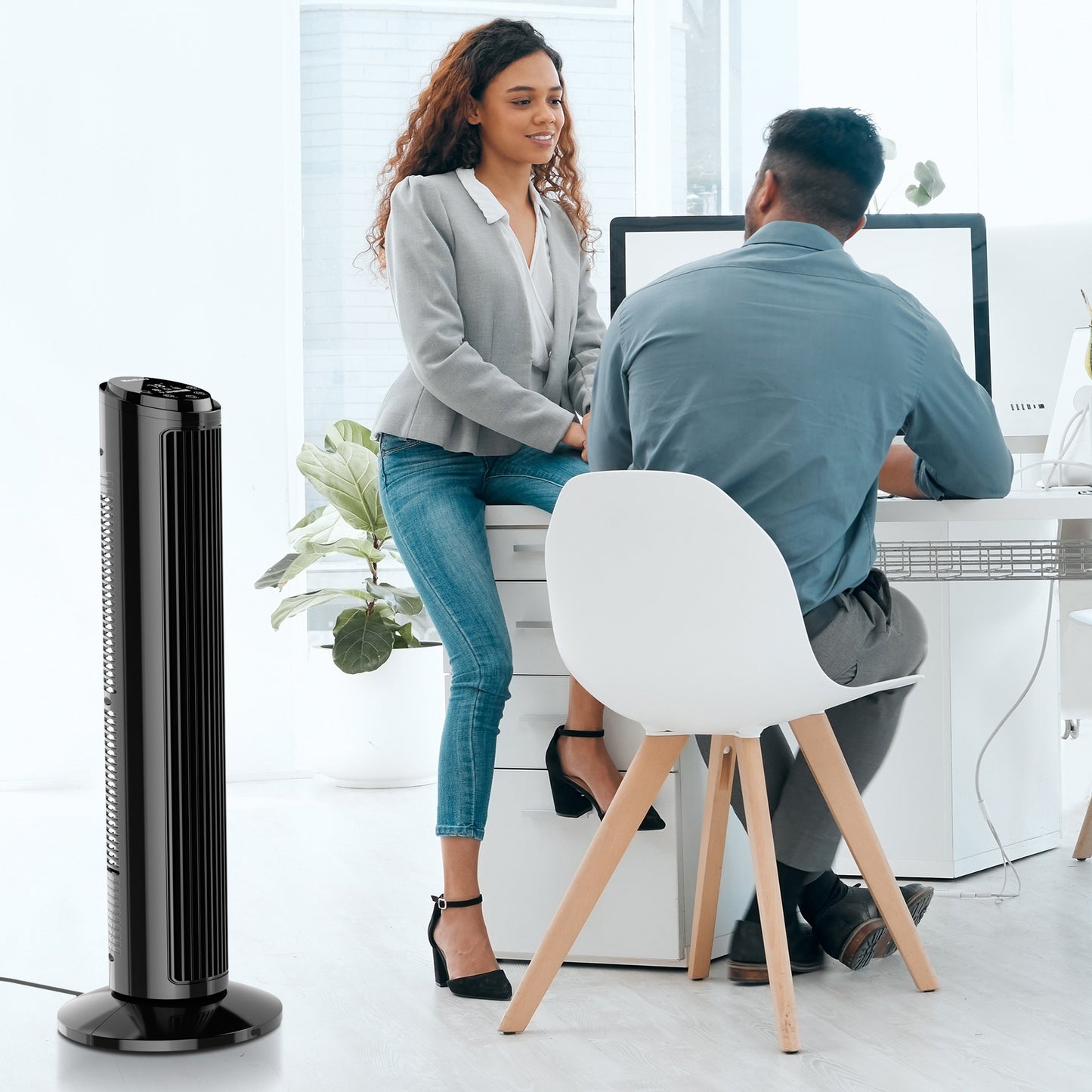 MaxKare 30" Tower Fan with Touch Screen & Remote Control, 42dB Quiet Cooling Bladeless Fan with 65°Oscillating, 3 Speeds, 2 Wind Modes, 15H Timer, Screen Light Auto-off, Black