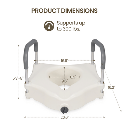 MaxKare Raised Toilet Seat with 2-Level Adjustable Height Handles