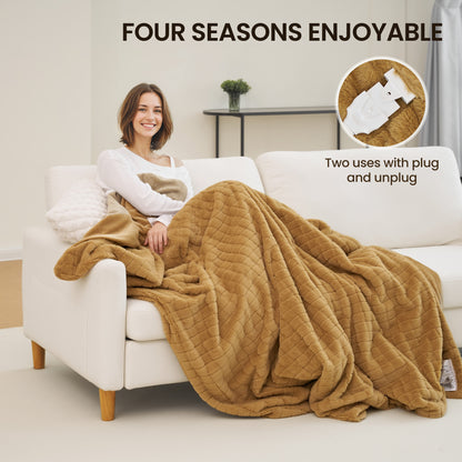 MaxKare Heated Blanket Full Size with 6 Heat Settings, 10H Auto-off, Faux Fur/Flannel, Plaid Pattern Winter Blanket