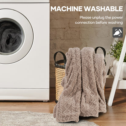 MaxKare Queen Size Heated Blanket Soft Cable Knit Shu Velveteen Electric Blanket, Dual Controllers, 10 Heat Levels, 10H Timer, 84" x 90", Linen