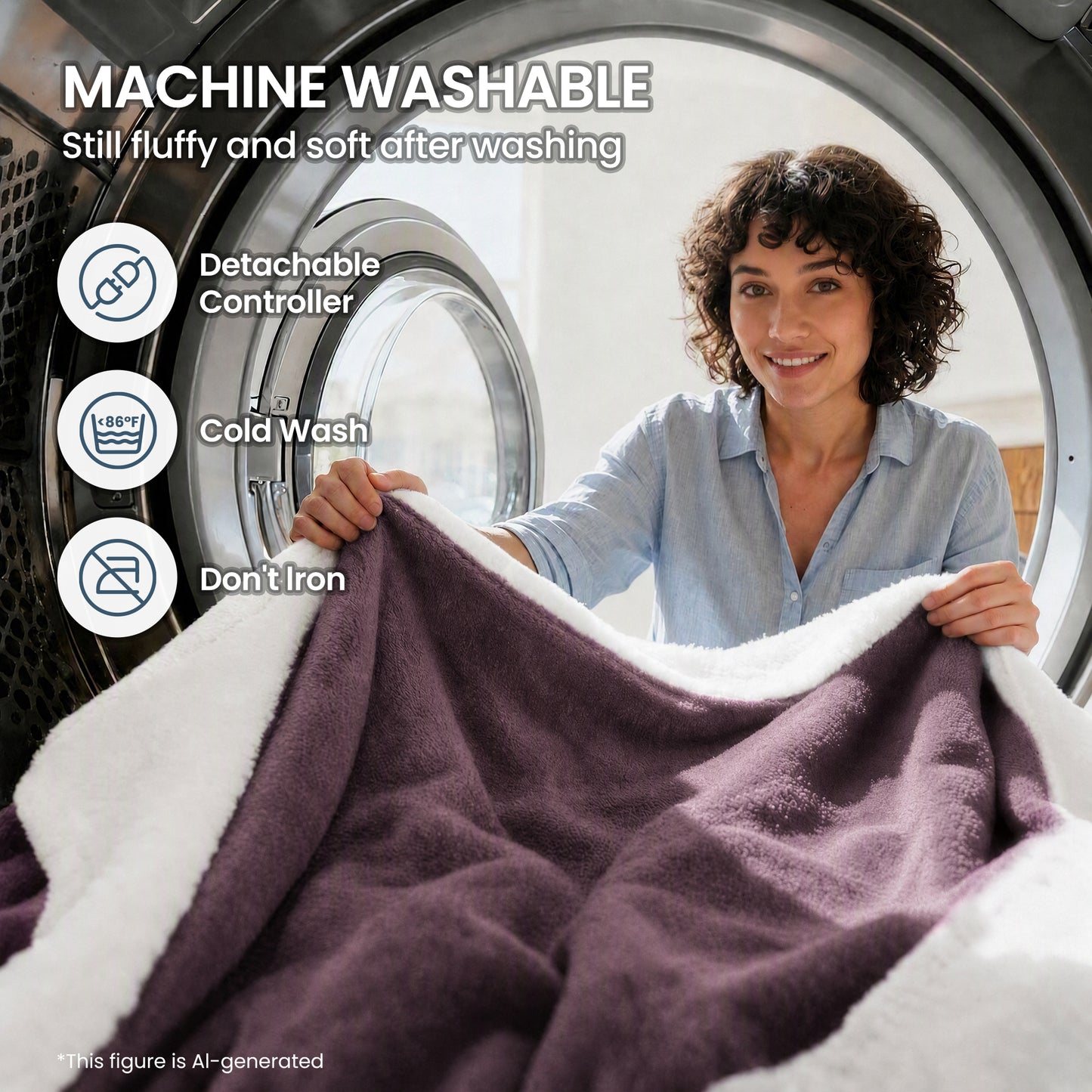 MaxKare 50" x 60" Electric Throw Blanket with 6 Heating Levels & 1-5H Auto-off, Machine Washable Flannel & Sherpa, Purple & White
