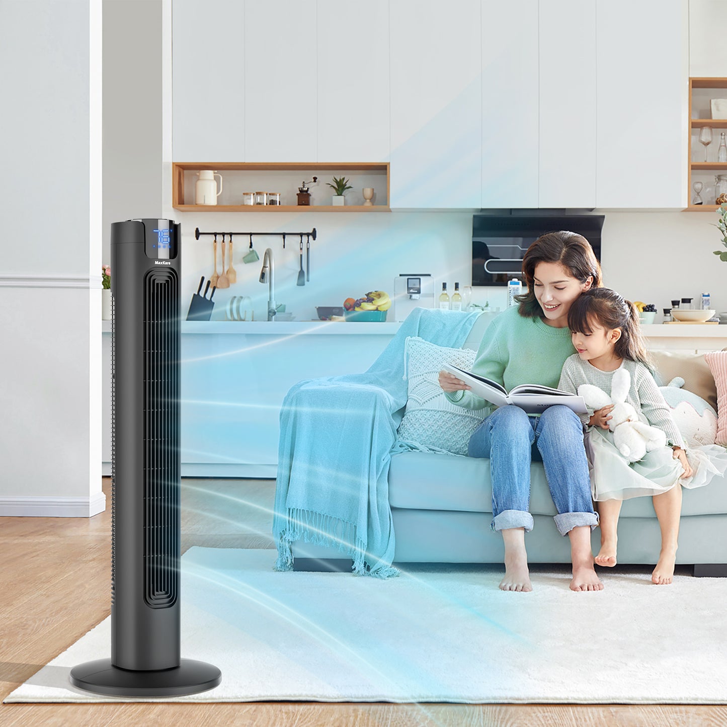 MaxKare Tower Fan, 36" Ultra Quiet 50dB Standing Floor Fan, 24H Timers, 75° Oscillation, Remote & No-Light Sleep Screen, Black