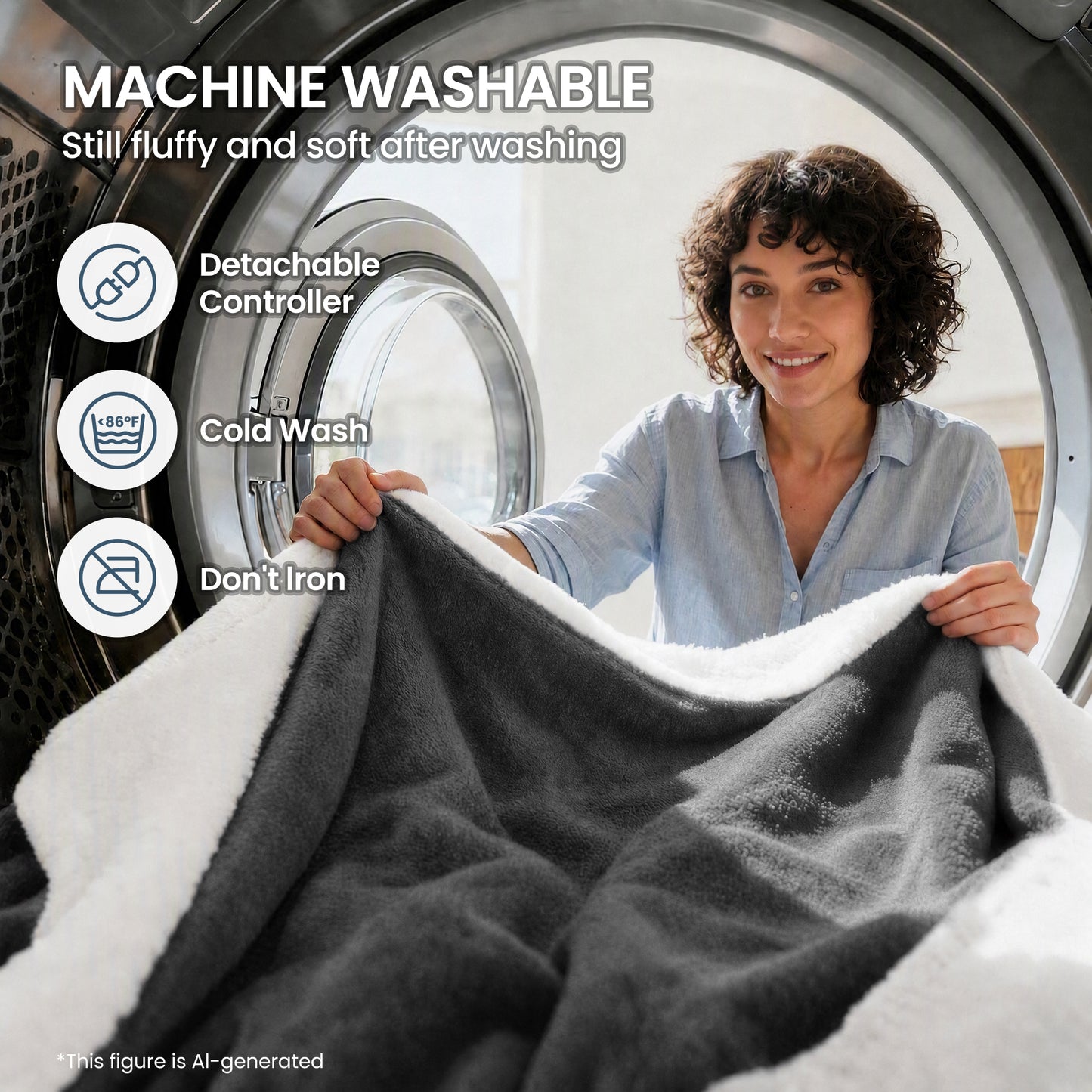 MaxKare 50" x 60" Electric Throw Blanket with 6 Heating Levels & 1-5H Auto-off, Machine Washable Flannel & Sherpa, Dark Gray & White