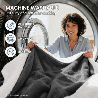 MaxKare 50" x 60" Electric Throw Blanket with 6 Heating Levels & 1-5H Auto-off, Machine Washable Flannel & Sherpa, Dark Gray & White