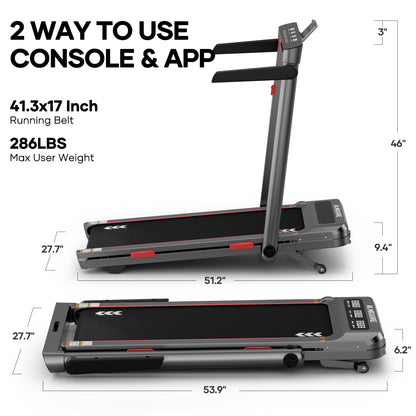 MaxKare 3.0HP Auto Incline Treadmil, 2-in-1 Walking Pad Treadmil with 26" LED Touch Screen and Remote, Foldable Treadmill for Home, 286lbs