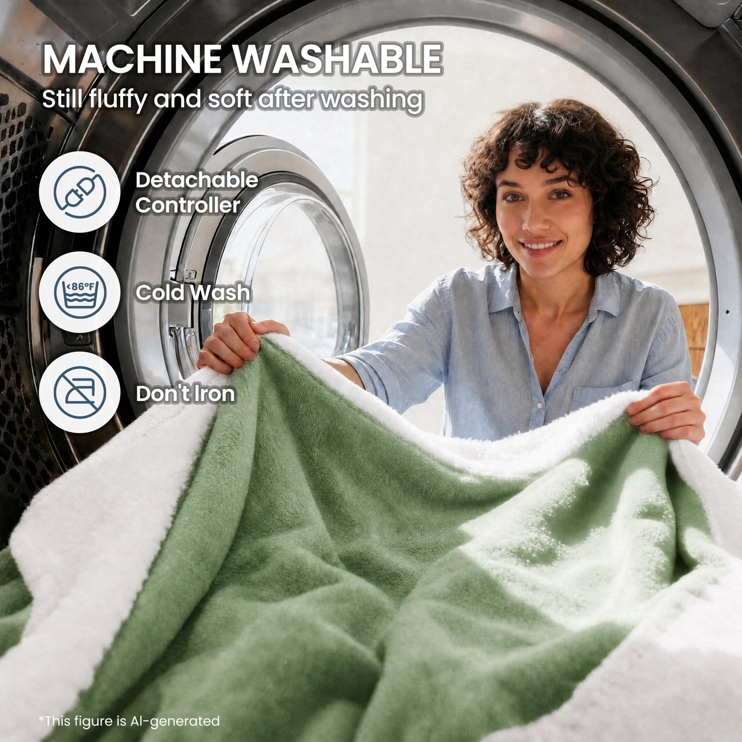 MaxKare 50" x 60" Electric Throw Blanket with 6 Heating Levels & 1-5H Auto-off, Machine Washable Flannel & Sherpa, Green & White