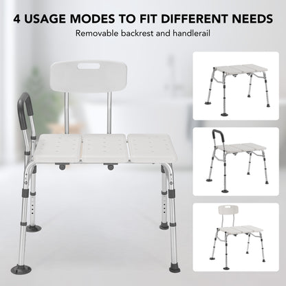 MaxKare Transfer Bench & Shower Chair with Backrest & Padded Armrests for Senior and Handicap, 10 Levels Height Adjustable, Support up to 300Lbs