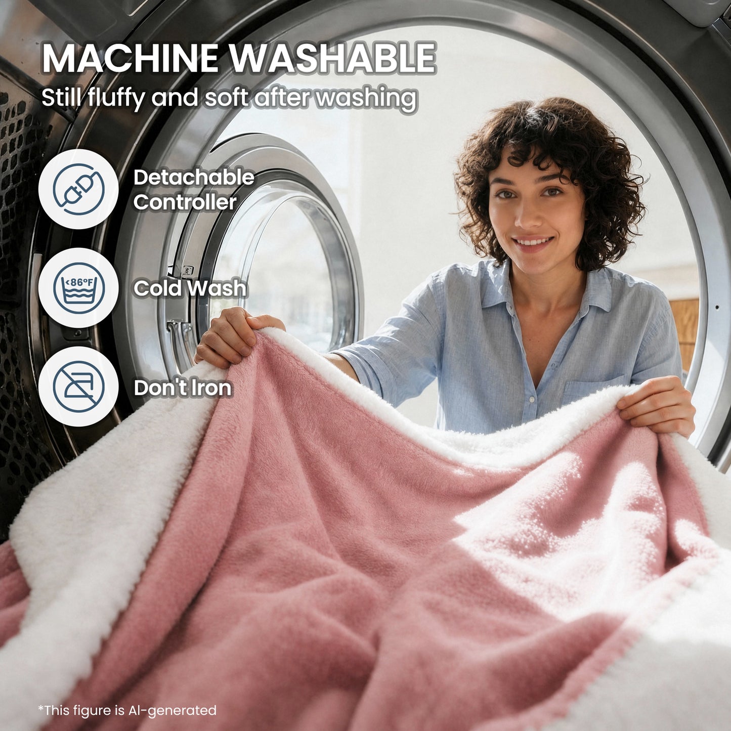 MaxKare 50" x 60" Electric Throw Blanket with 6 Heating Levels & 1-5H Auto-off, Machine Washable Flannel & Sherpa, Pink & White