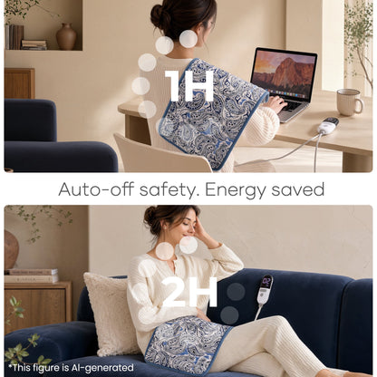 Maxkare 12 x 24 Heating Pad with 4 Heat Settings & Auto Shut-off, for Back Neck Shoulders Stress & Cramps Relief, Blue