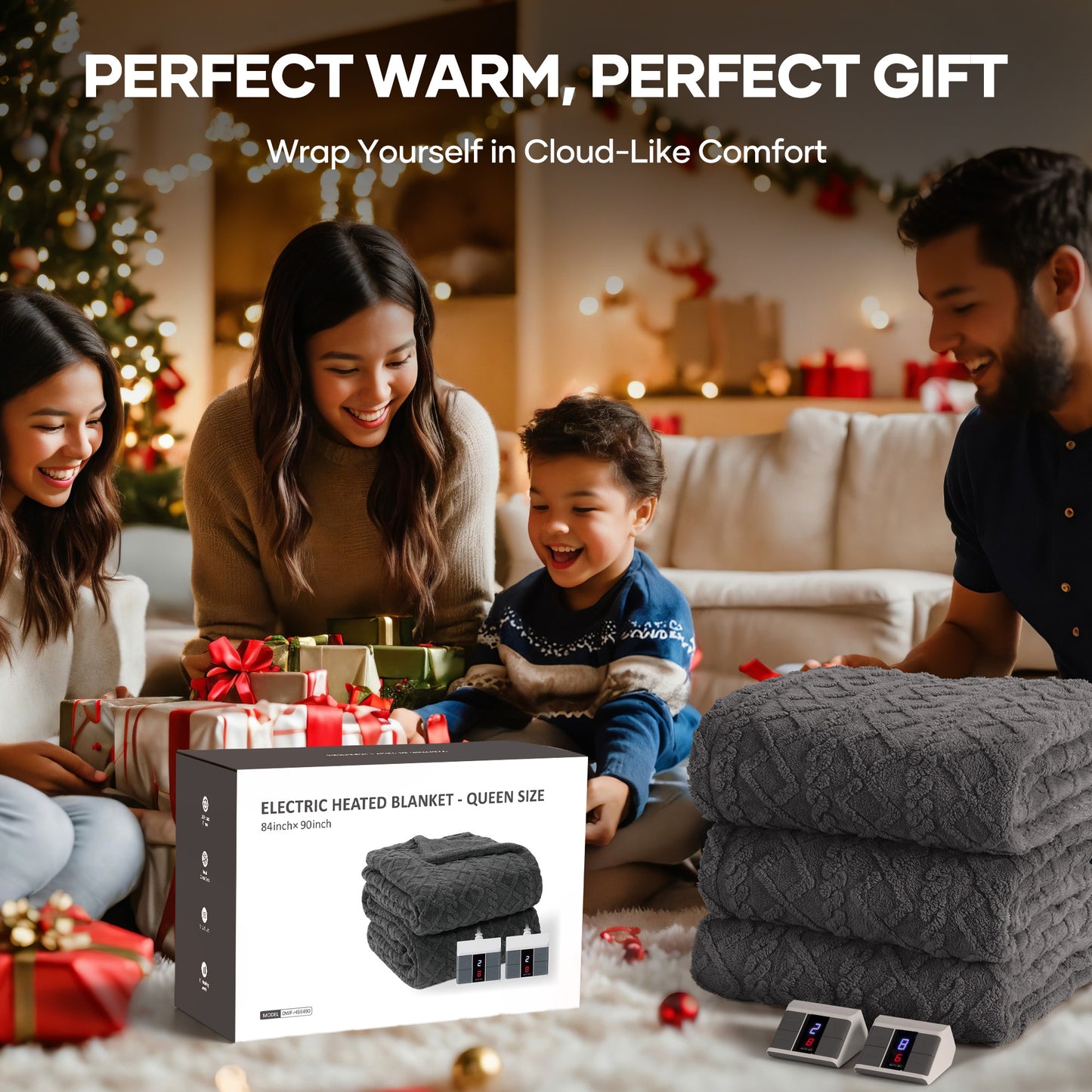 MaxKare Queen Size Heated Blanket Soft Cable Knit Shu Velveteen Electric Blanket, Dual Controllers, 10 Heat Levels, 10H Timer, 84" x 90", Gray