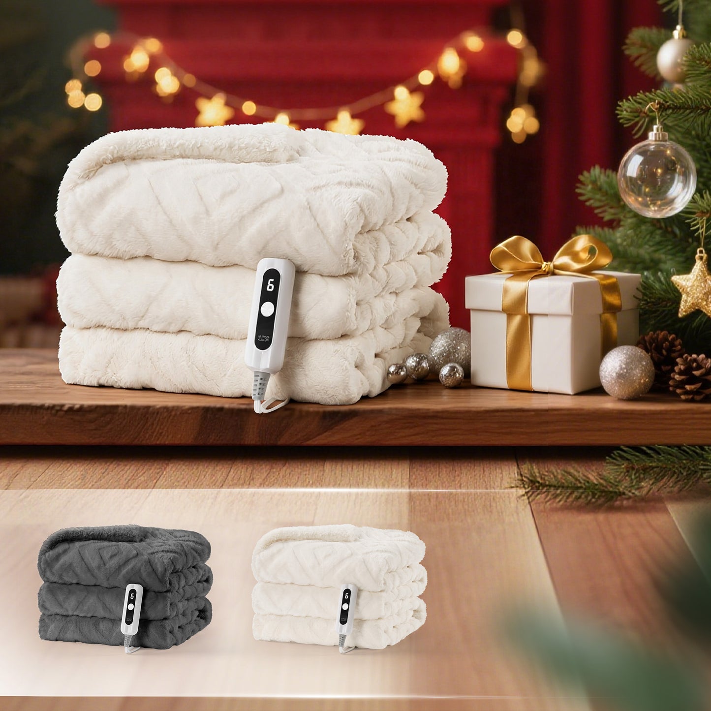 MaxKare Electric Heated Blanket with Faux Fur & Shu Velvet, 6 Heating Levels, 10H Auto off, ETL Certified, White