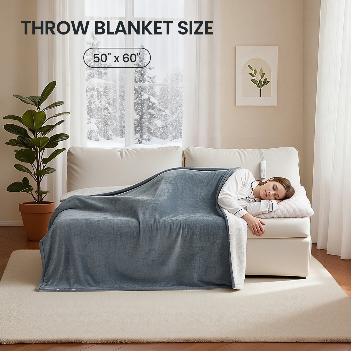 MaxKare Heated Blanket Throw, Electric Blanket with 6 Heating Levels & 5 Timer Settings, ETL Certification, Flannel & Sherpa, Gray & White