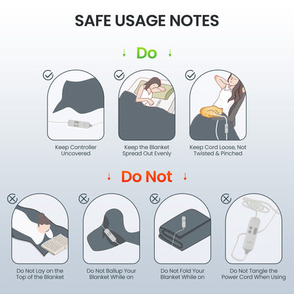 MaxKare 50" x 60" Electric Throw Blanket with 6 Heating Levels & 1-5H Auto-off, Machine Washable Flannel & Sherpa, Gray & White