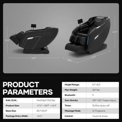 MaxKare Zero Gravity Massage Chair Full Body, SL-Track Massage Recliner with Heat, Voice Control,  Bluetooth, Foot Roller, Black