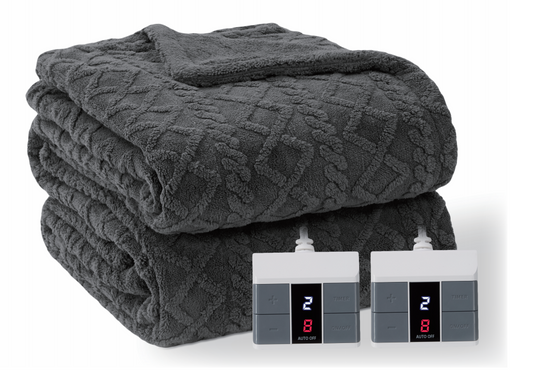 MaxKare Heated Blanket Queen Size with Dual Controllers,10 Heating Levels,10H Timer, Sherpa Electric Blanket Fast Heating, Gray
