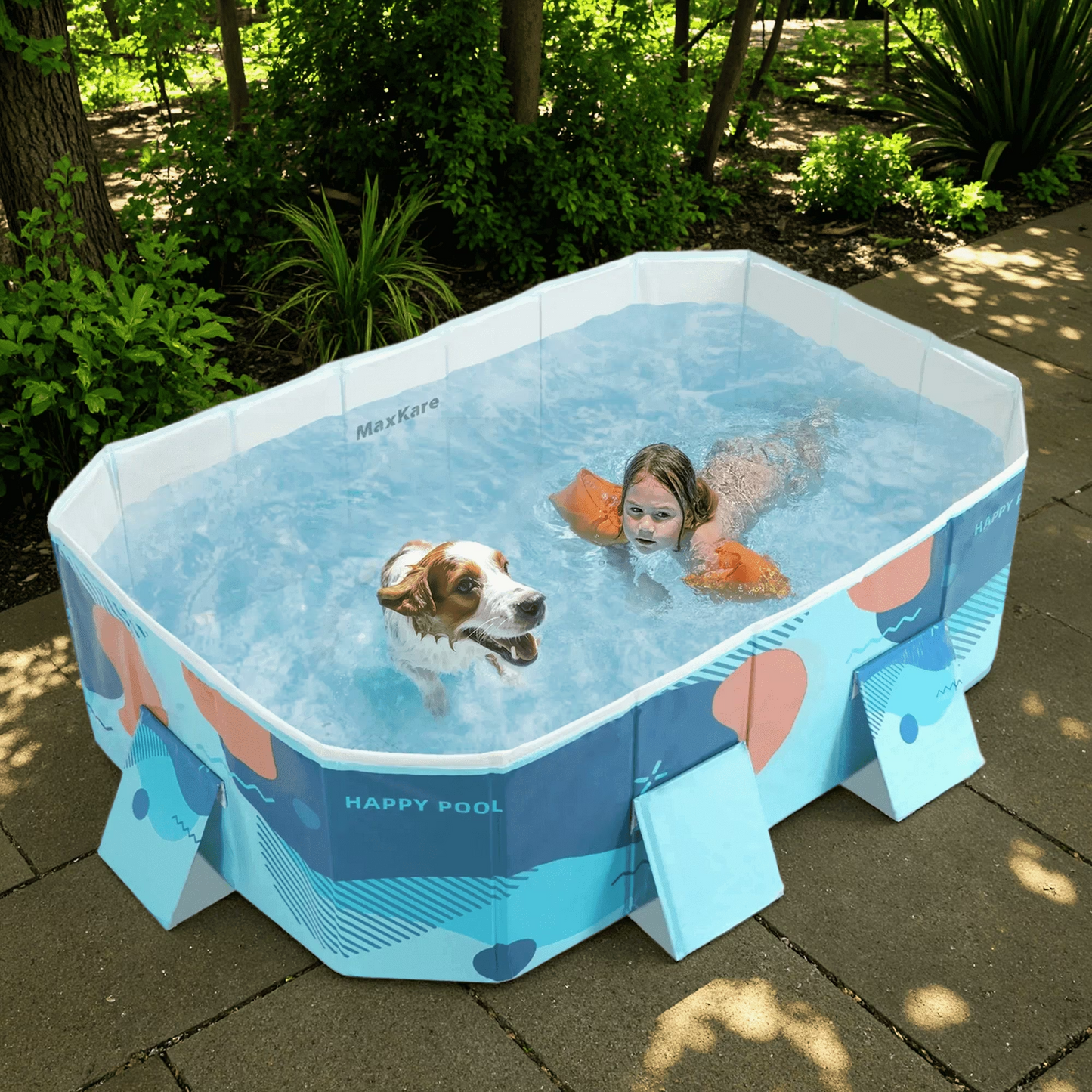 MaxKare 73'' Foldable Dog Pool, Portable Puppy Bath Tub for Cats Pets Indoor and Outdoor, Blue