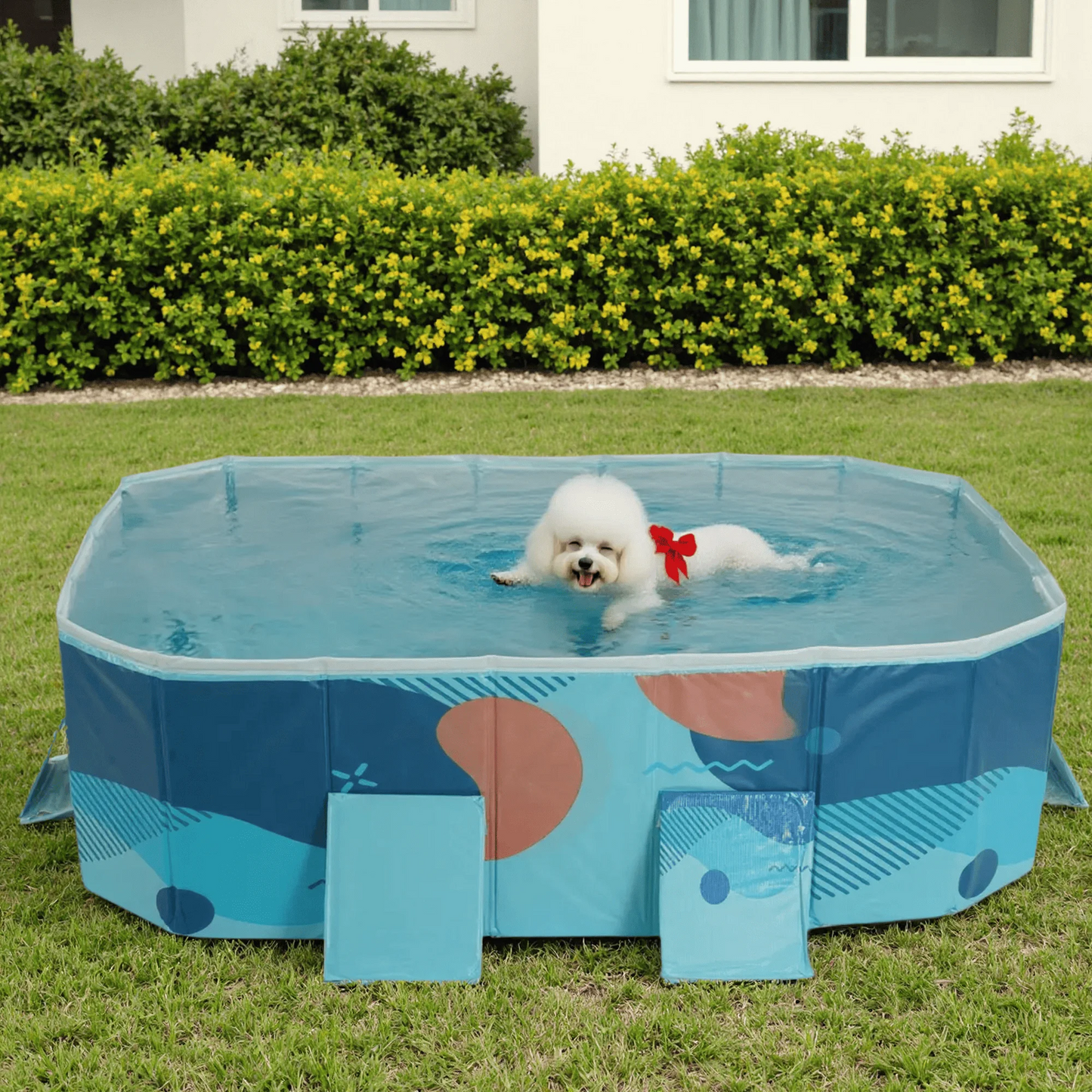 MaxKare 73'' Foldable Dog Pool, Portable Puppy Bath Tub for Cats Pets Indoor and Outdoor, Blue