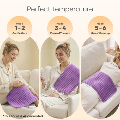Maxkare 12 x 24 Heating Pad with 4 Heat Settings & Auto Shut-off, for Back Neck Shoulders Stress Relief, Purple