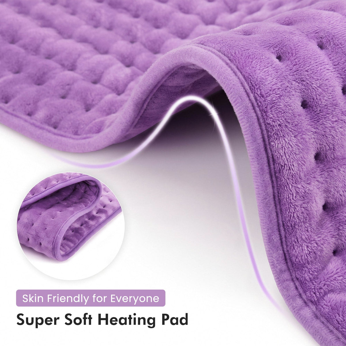 Ultra-Wide Microplush Heating Pads for Full Body 33"x18", 6 Heating Settings and Auto Shut-Off, Purple