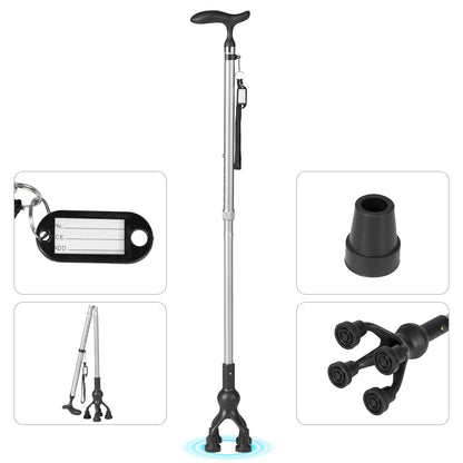MaxKare Folding Walking Canes with Comfort Grip, 37"-41" Adjustable - Silver