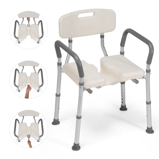 MaxKare Shower Chair with Back and Arms, U-Shape Groove Cutout for Private Cleaning