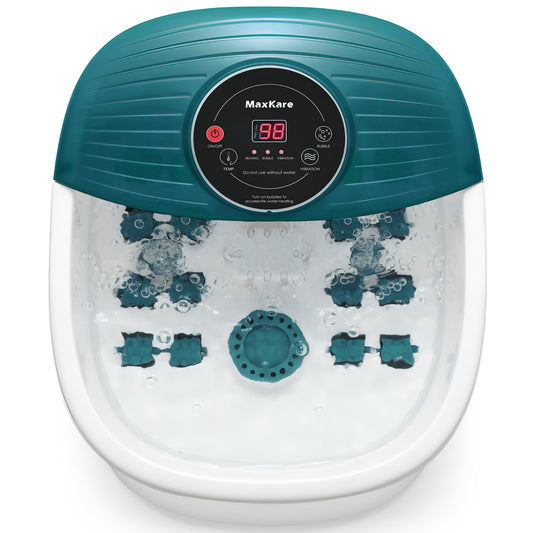 MaxKare Foot Spa Bath Massager with Heat, Bubbles, and Vibration, Digital Temperature Control, 16 Detachable Massage Rollers, Soothe and Comfort Feet