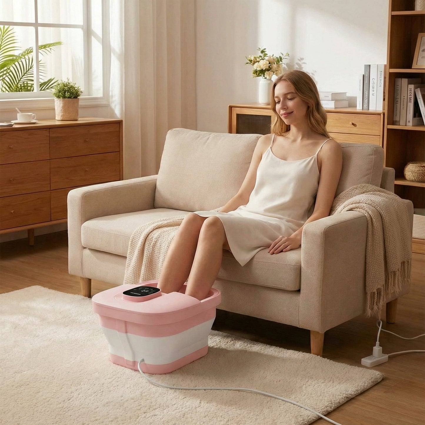 MaxKare Collapsible Foot Spa with Massager and Heat, Foot Spa Massager with Bubble Heat, Pink