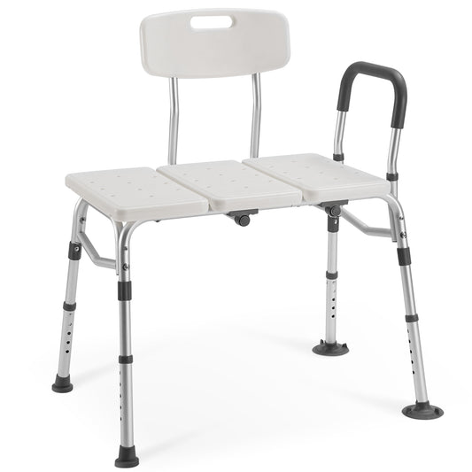 MaxKare Transfer Bench & Shower Chair with Backrest & Padded Armrests for Senior and Handicap, 10 Levels Height Adjustable, Support up to 300Lbs
