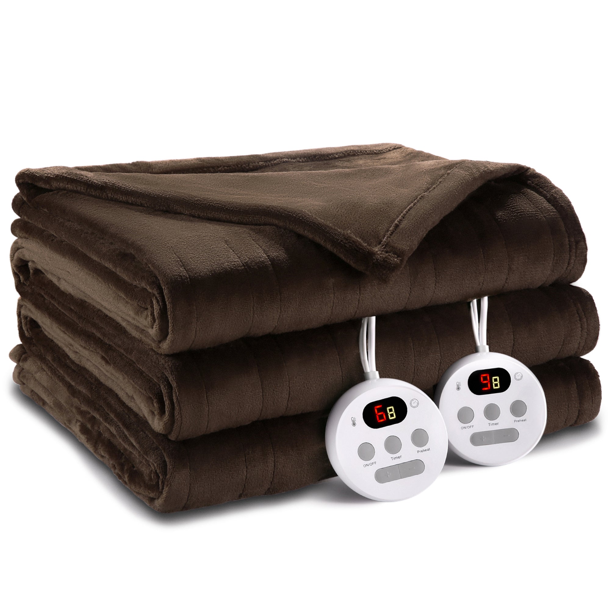 Load image into Gallery viewer, Maxkare Electric Heated Blanket 84&quot; x 90&quot; Queen Size 2 Separate Controllers 10 Heating Levels &amp; 10 Timer Settings, Machine Washable, Brown
